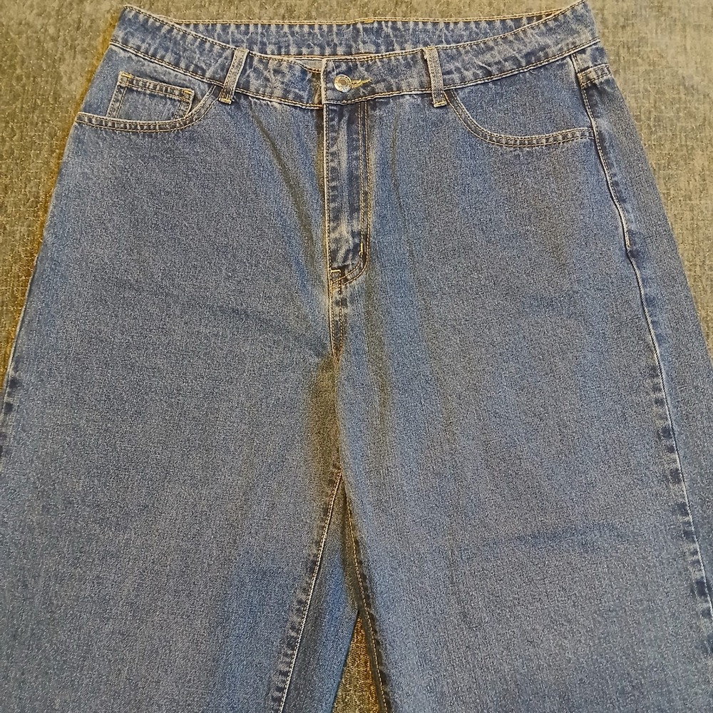 SHEIN Womens Wide Leg Jeans Medium Wash Blue High Waisted Denim Size XL 12